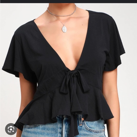 We The Free Free People Knot Me Tee in Black - Picture 1 of 7